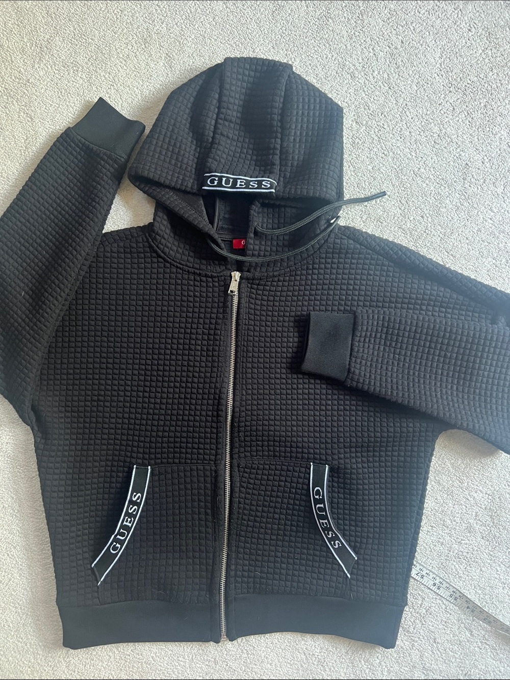 Guess Black Quilted/Waffle Textured Full Zip Hoodie ❤️